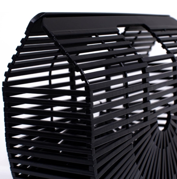 Black Bamboo Summer Tote Wood Beach Bag Woven Wicker Hippie Bohemian Purse New - Picture 5 of 11